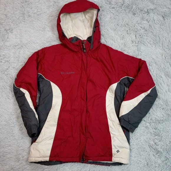 Columbia Jackets & Coats Columbia Womens Jacket Coat Red Gray M Hooded Vented Zip Waterproof